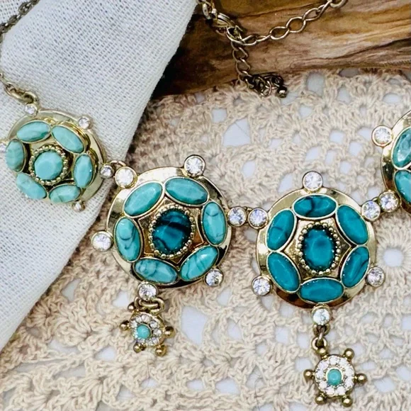 Fashion Turquoise Beaded Necklace with Crystals - Picture 5 of 6